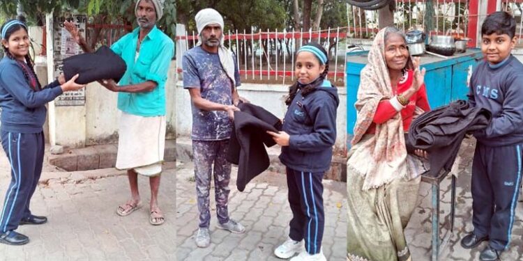 सी.एम.एस. छात्रों ने जरूरतमंदों को वितरित किये कंबल
